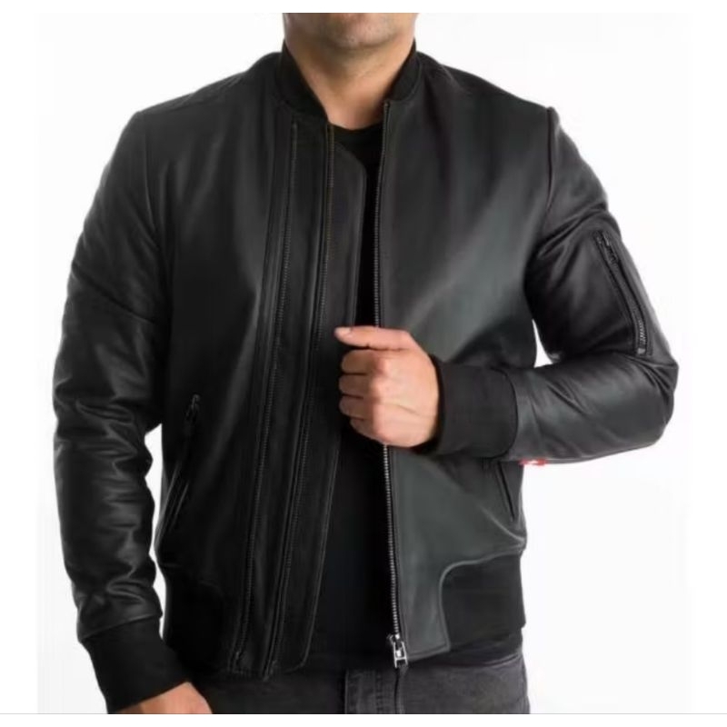 JAKET KULIT BOMBER PRIA/ KULIT ASLI DOMBA/ JAKET BOMBER PRIA