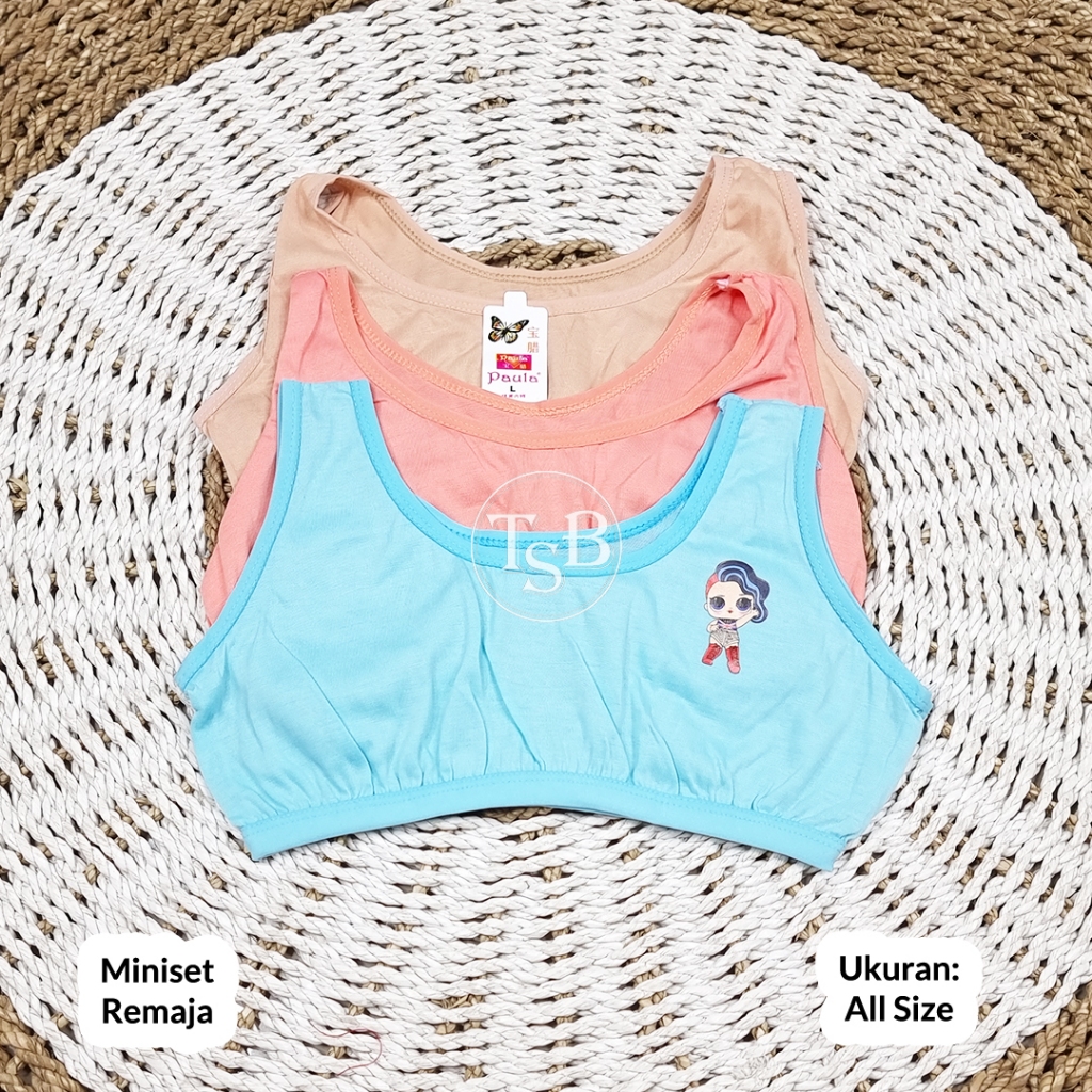 3&6 Pcs Miniset Anak Perempuan Miniset Remaja Miniset BRA Model Polos Karakter Size All Size
