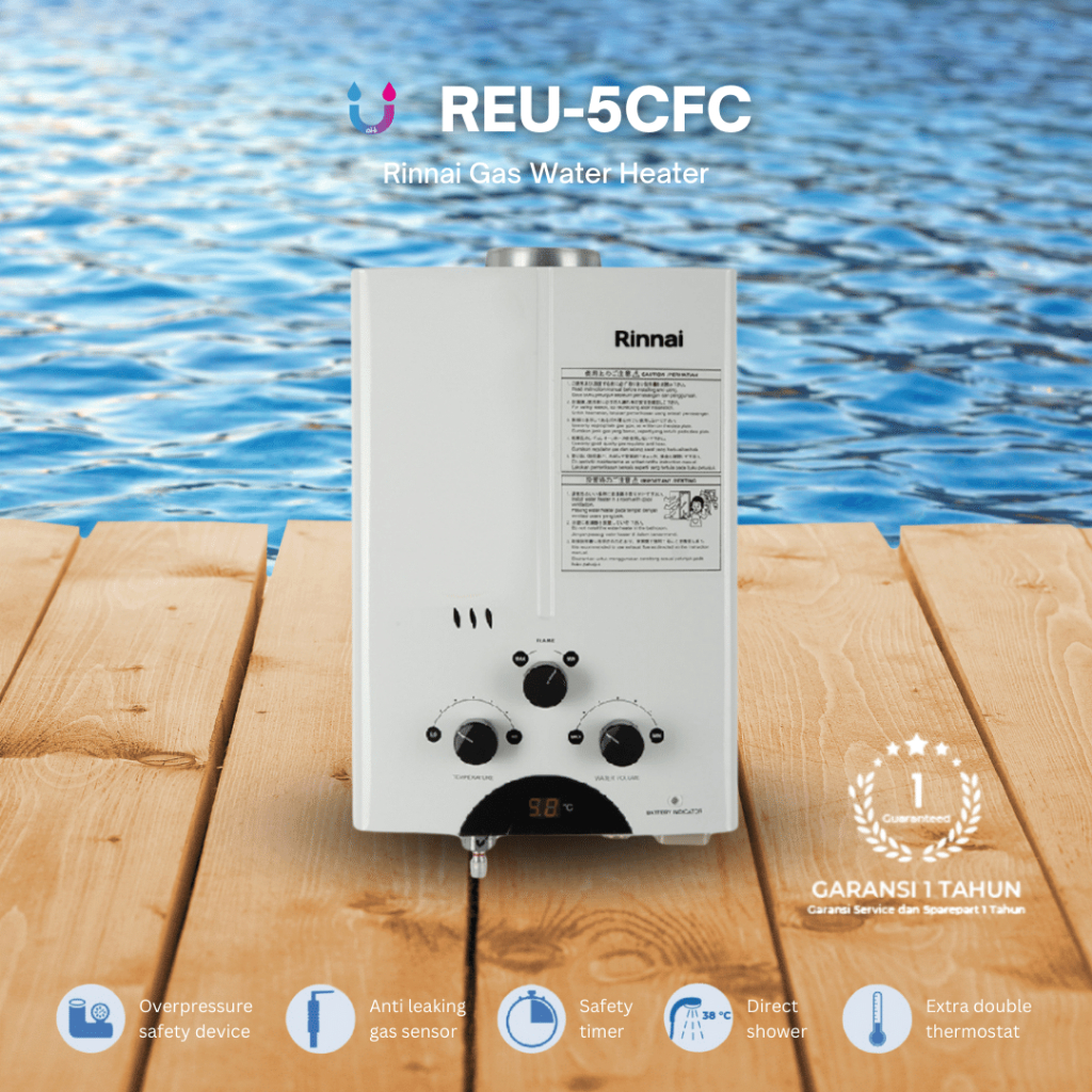 RINNAI Water Heater Gas REU 5 CFC Pemanas Air Mandi 5Liter