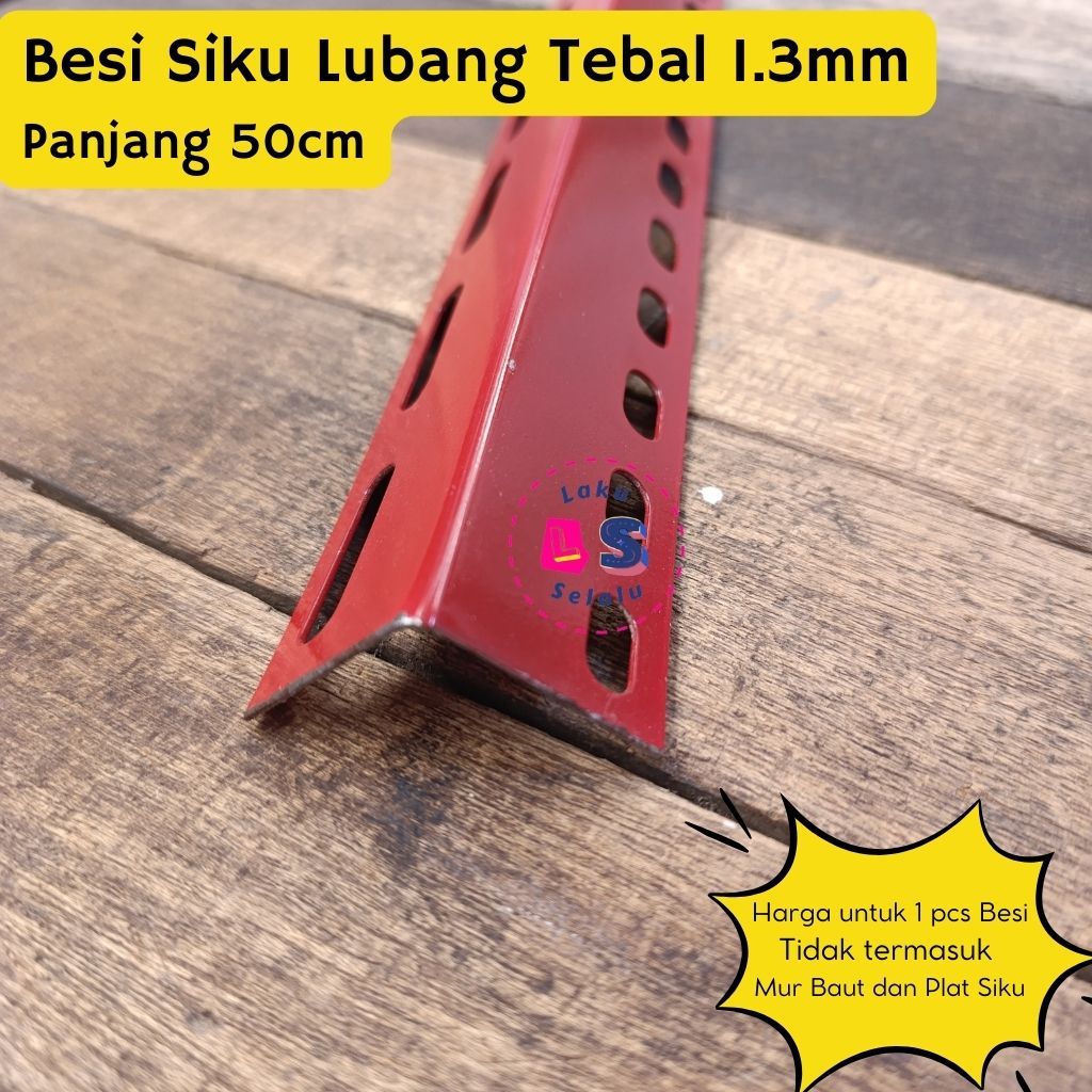 BESI SIKU LUBANG TEBAL 1.3mm WARNA MERAH UKURAN 50 cm | Siku Lubang 50cm