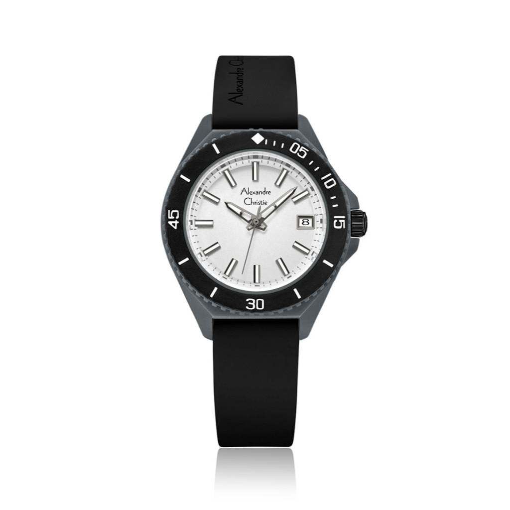 Alexandre Christie AC 2B34 LDRIPSLBA Hitam Putih Original / Jam Tangan Wanita Analog Karet LD