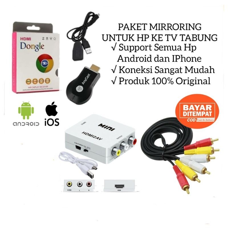 SATU PAKET ANYCAST DONGLE HDMI UNTUK TV TABUNG WIRELESSS