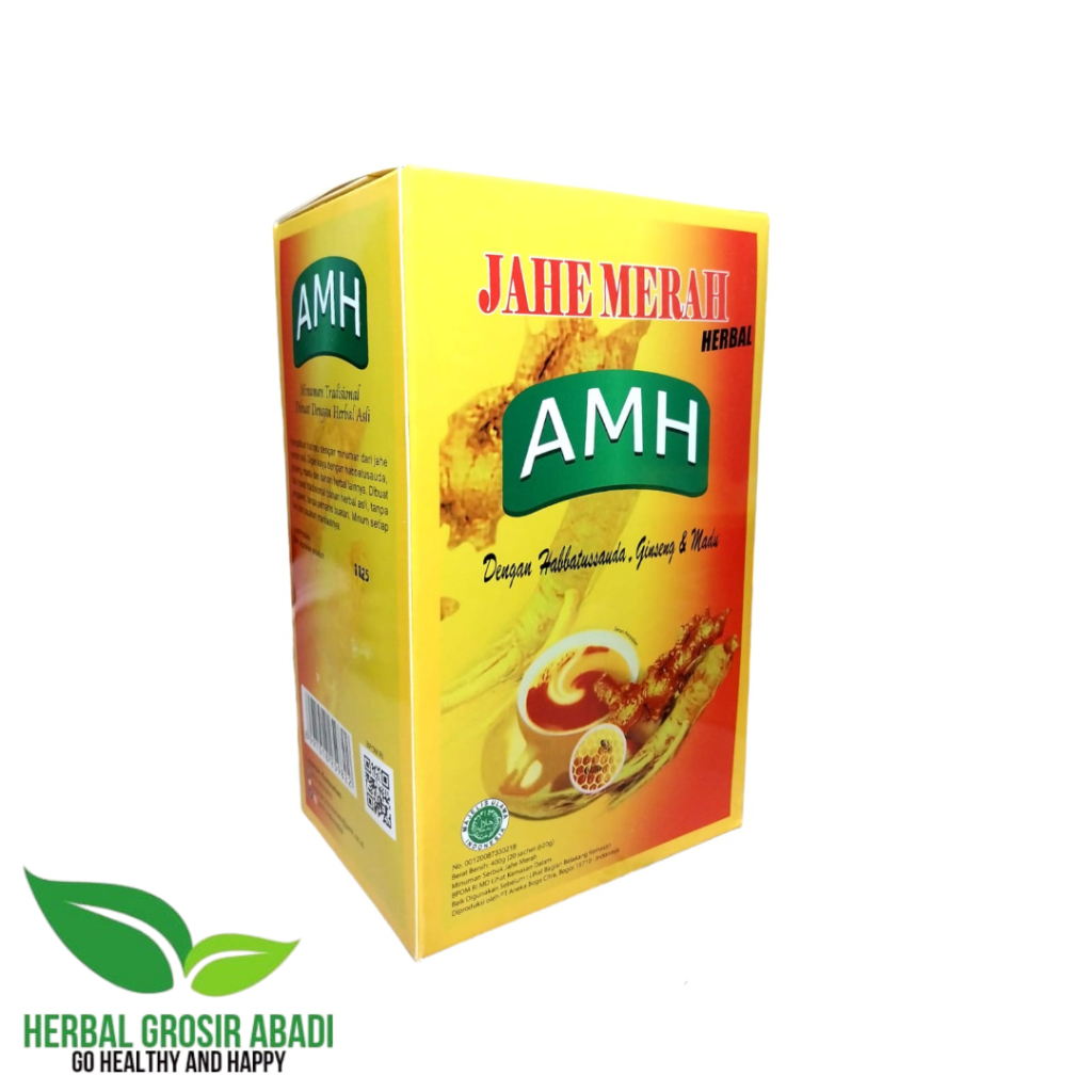 

Jahe Merah AMH Plus Habbatussauda Ginseng & Madu PER BOX 20 Sachet