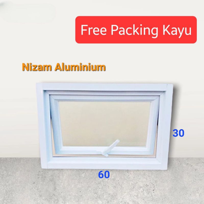 Jendela Boven Aluminium 30x50 FREE Packing Kayu