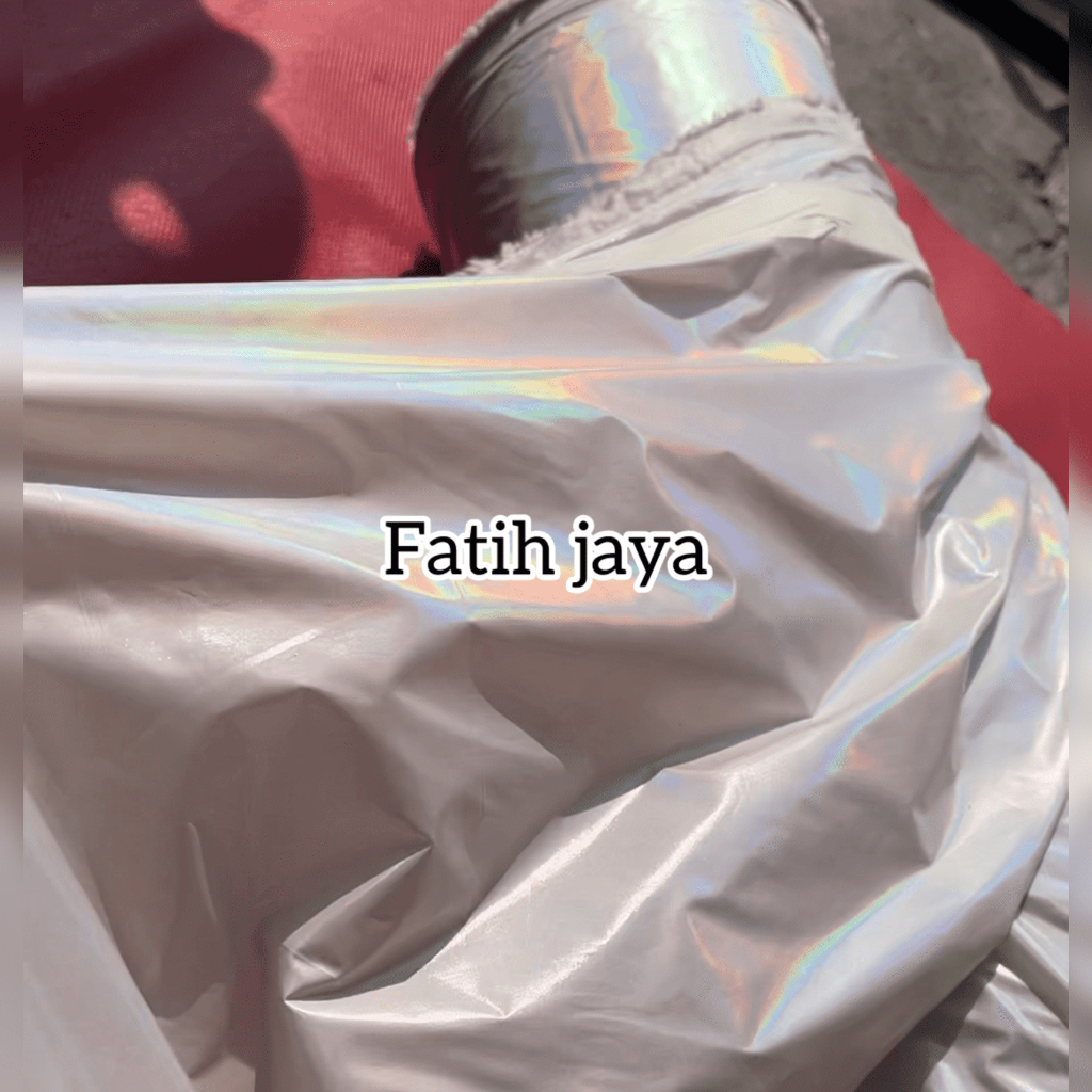 New Kain Parasut Hologram abu Silver GREY lembayung pelangi Bahan Holo Glosy