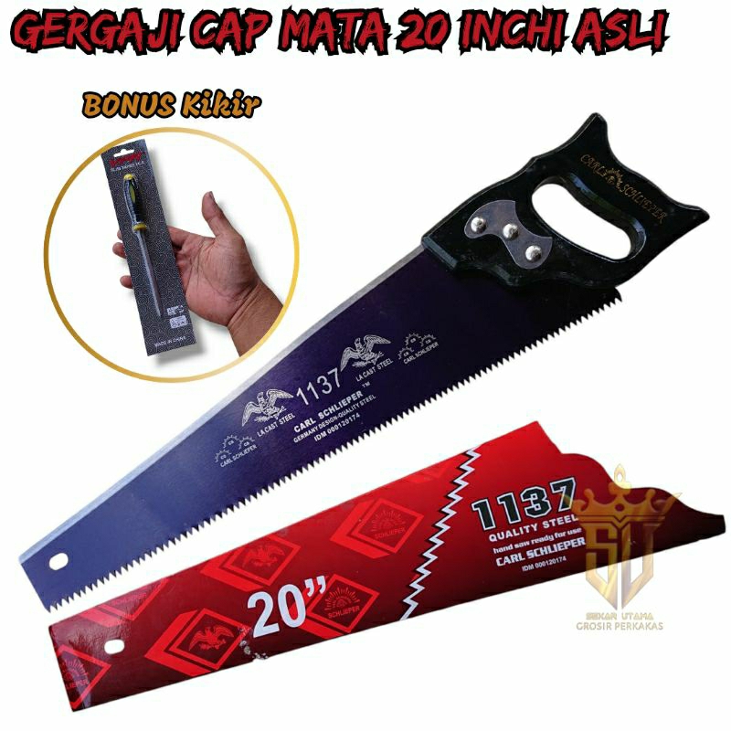 HEMAT Gergaji CAP MATA Asli 20 Inci GRATIS KIKIR - Graji Gorok Kayu Cap Sliper Asli Dan Kikir - Hand