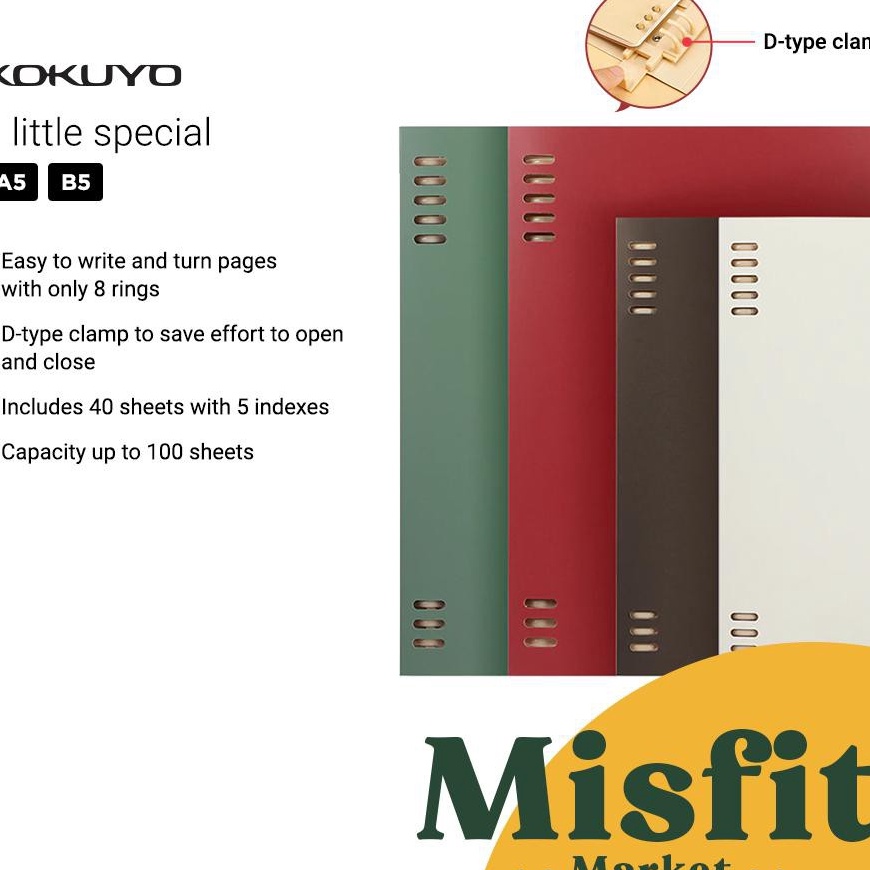 

HJ6 KOKUYO Retro Loose Leaf 8Ring Binder A5 B5 Notebook Folder