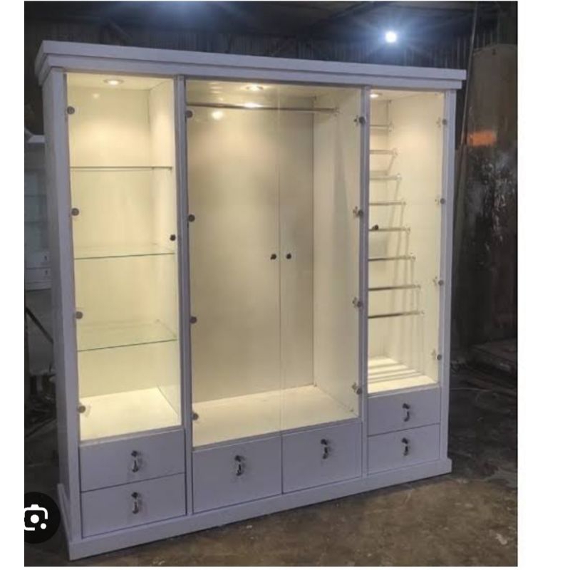 lemari kaca jilbab/tas/gamis 4 pintu