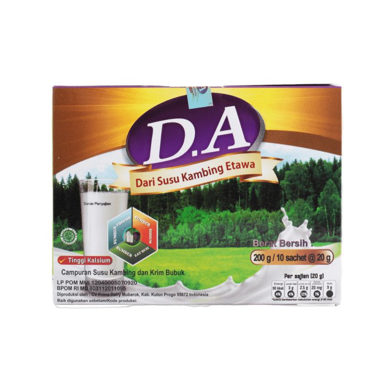 

SUSU D.A Susu Kambing Etawa DA 10 Sachet Plus Kolostrum Kandungan Susu Kambing 80% Plus Kolostrum Susu Etawa DA isi 10 Sachet