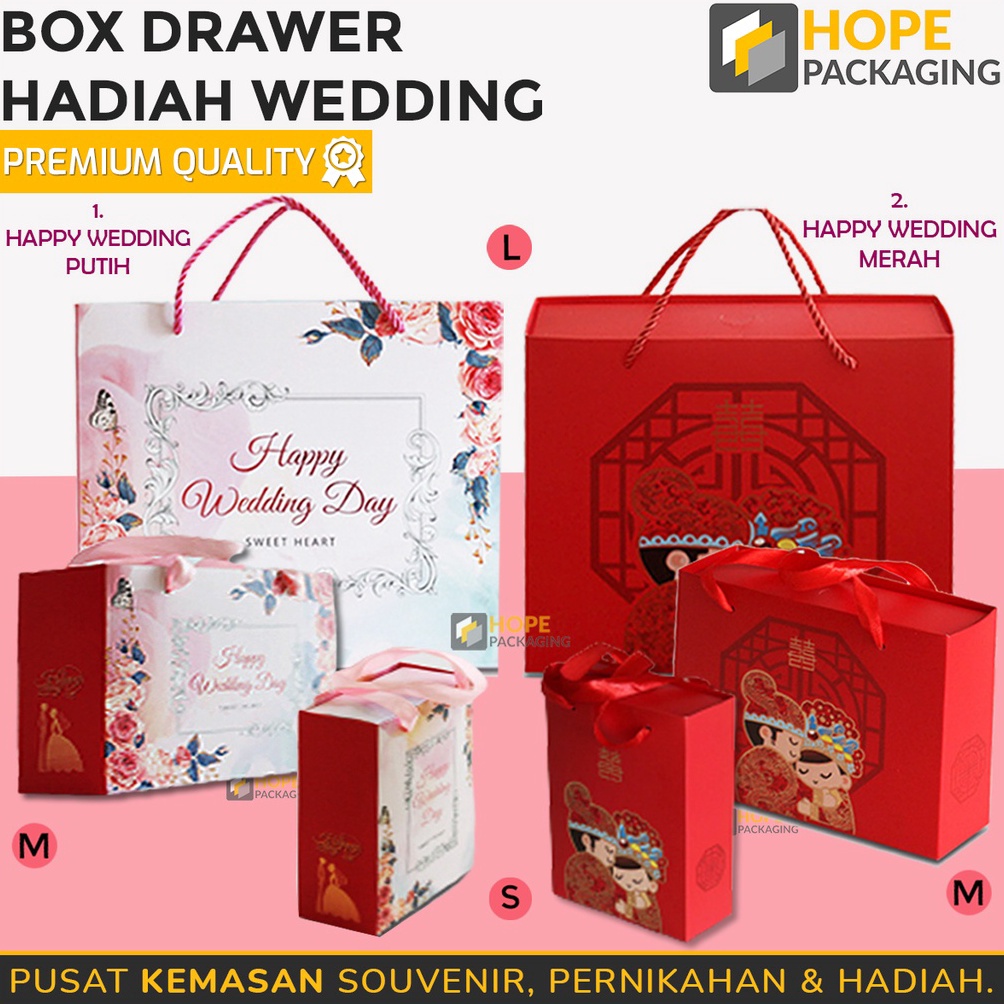 

BERKUALITAS Gift Box Happy Wedding Pita Tali Kotak Gift Souvenir Wedding Kotak Kado Hampers