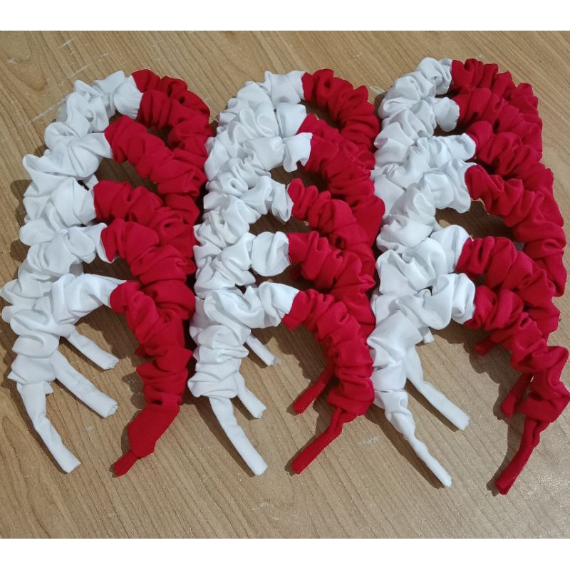 Bando merah putih bando scrunchie merah putih