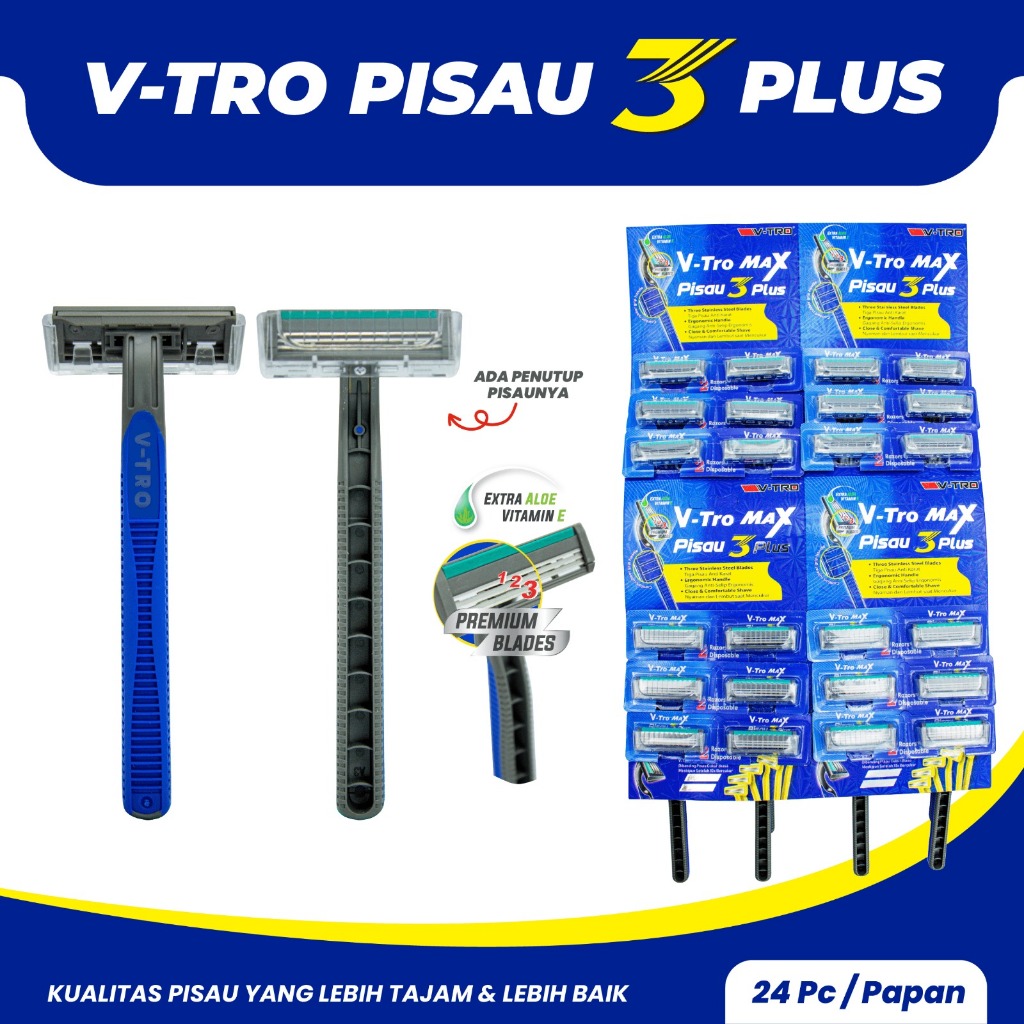 ( ECERAN ) V-tro Max Cukur Jenggot Max Blue 3 Plus