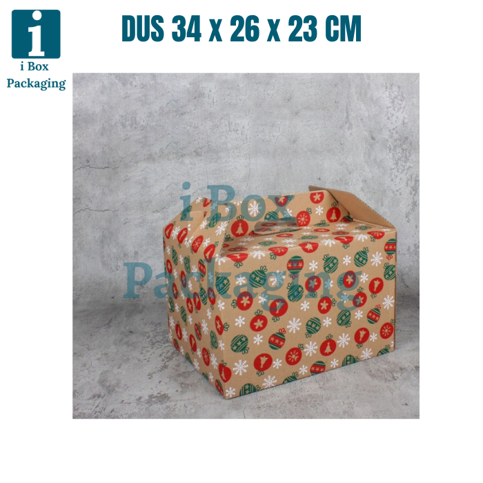 

[ 10 pcs ] Kardus Jinjing Christmas Packaging Hampers Parcel Natal Gable Box Toples Tenteng Besar Handle Dus 34x26x24