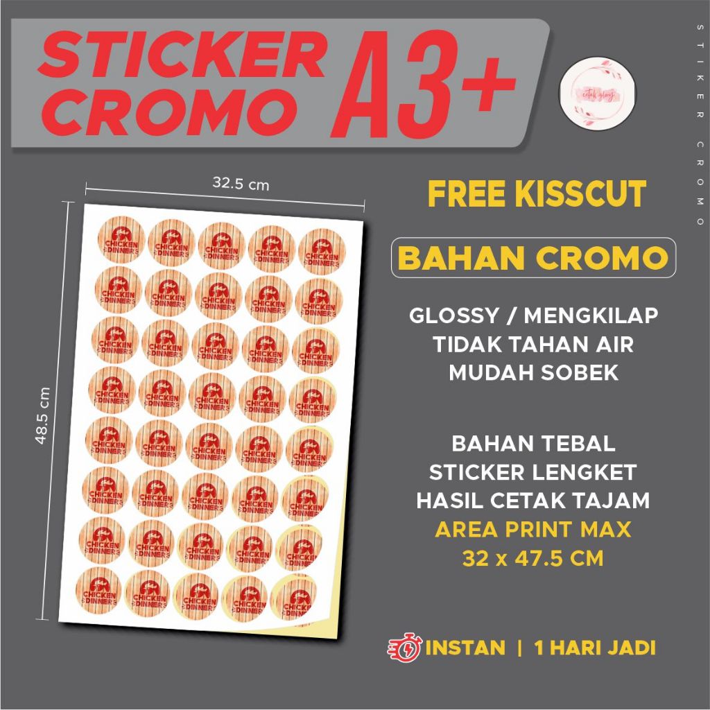 

Print Cetak Label Stiker Chromo / Bontac A3+ (FREE CUTTING) Label Makanan Label Kemasan Print Stiker