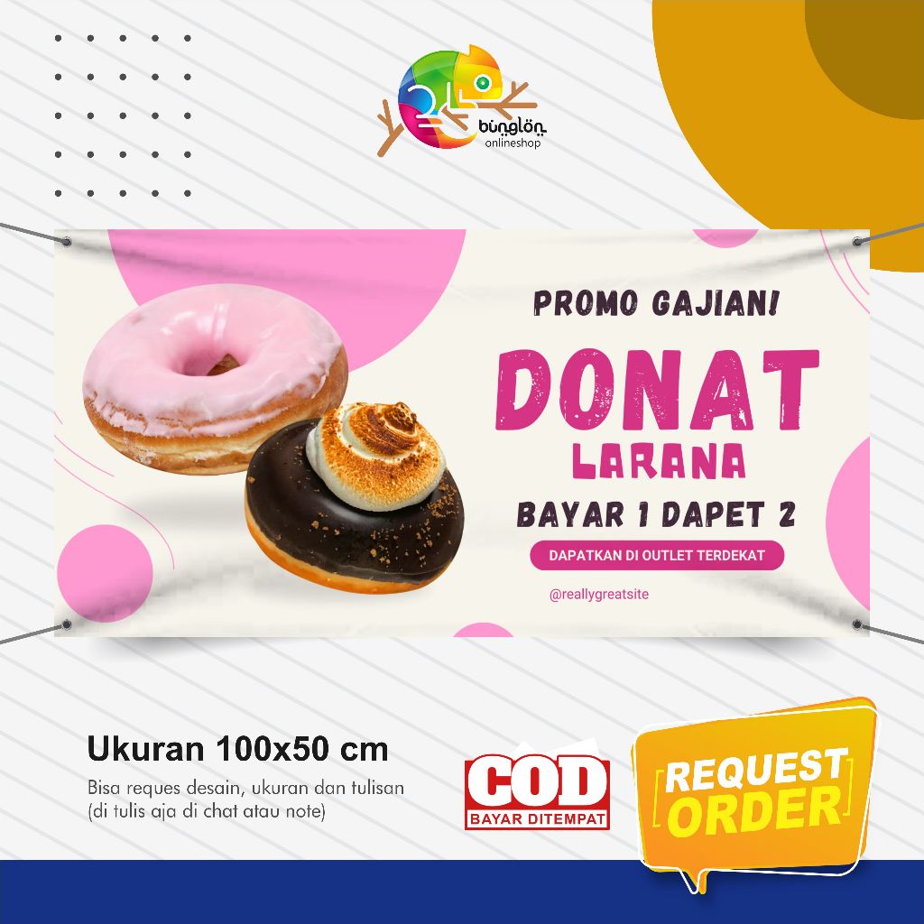 Spanduk Banner Merah Muda lucu Promo Gajian Bisnis Donat Banner