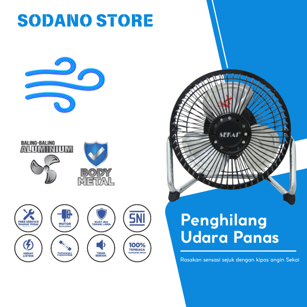 Kipas Angin Duduk Meja Besi Desk Fan Tornado SEKAI Besi Kecil Mini Portable - A82