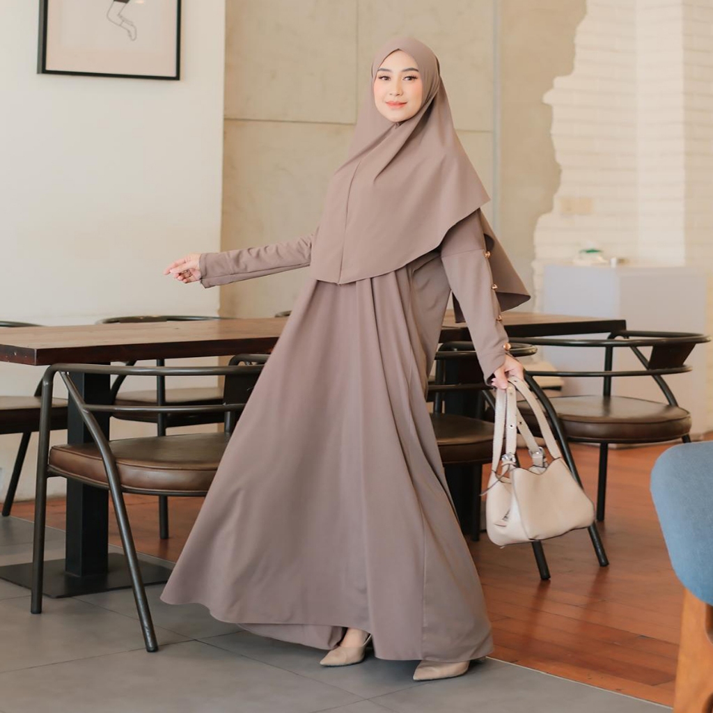 PRQUEEN | Rinjani Gamis Syar'i Set Khimar | Gamis Set Hijab Terbaru | Abaya Lebaran Mewah Elegan