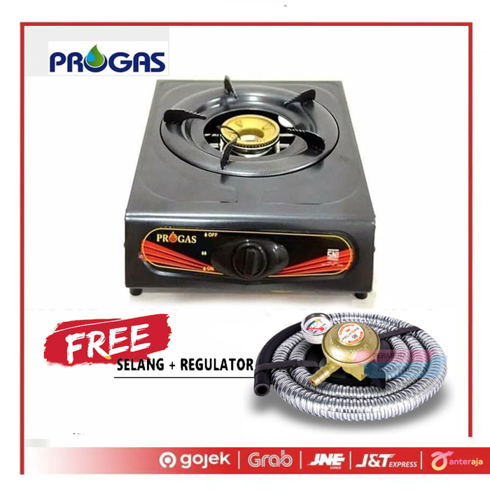 Kompor Gas PROGAS 1 Tungku Plus Selang Paket
