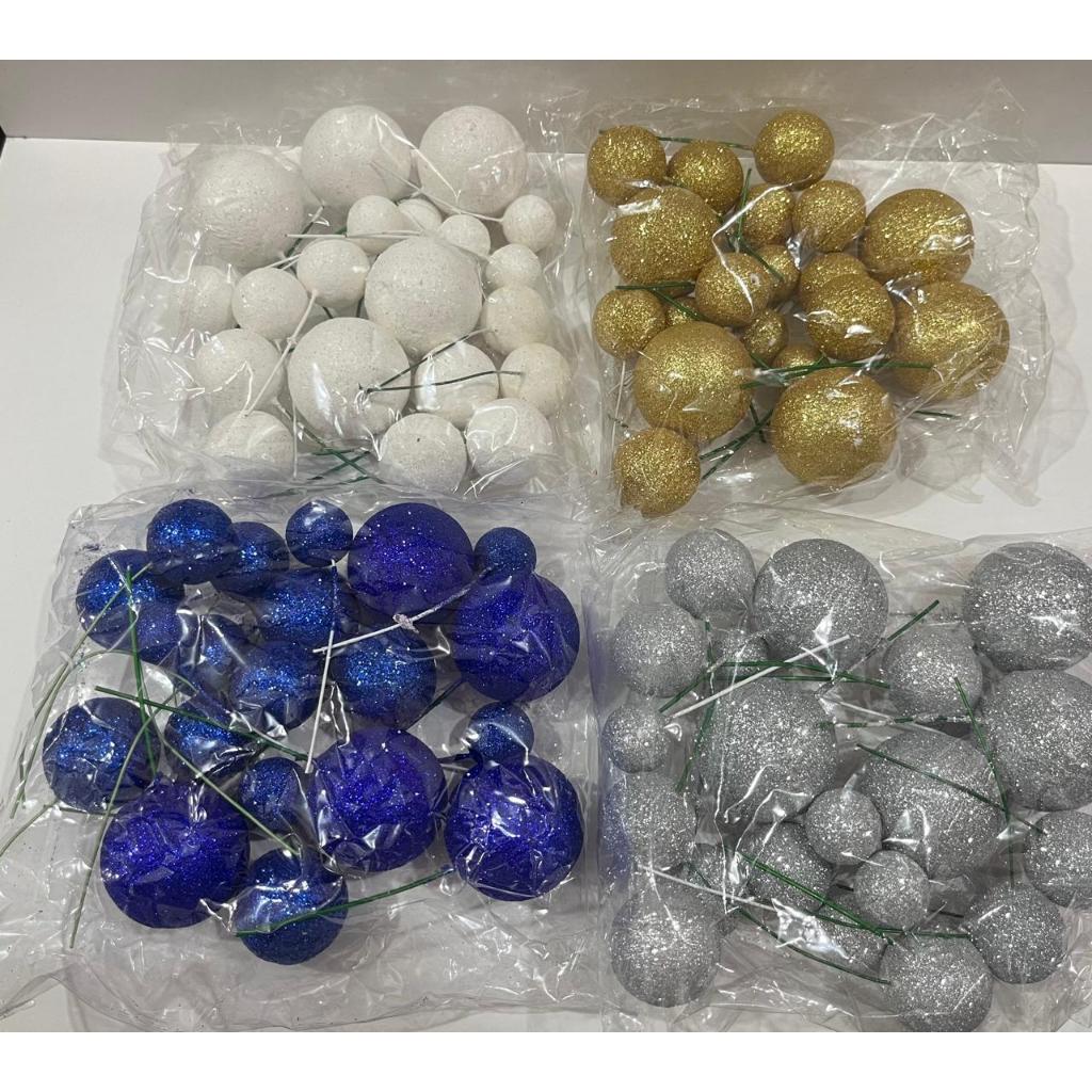 20 PCS Topper Kue Ulang Tahun Hiasan Kue Bentuk Bola Tusuk Cake Topper Bola Gliterw/ Hiasan Kue Tart