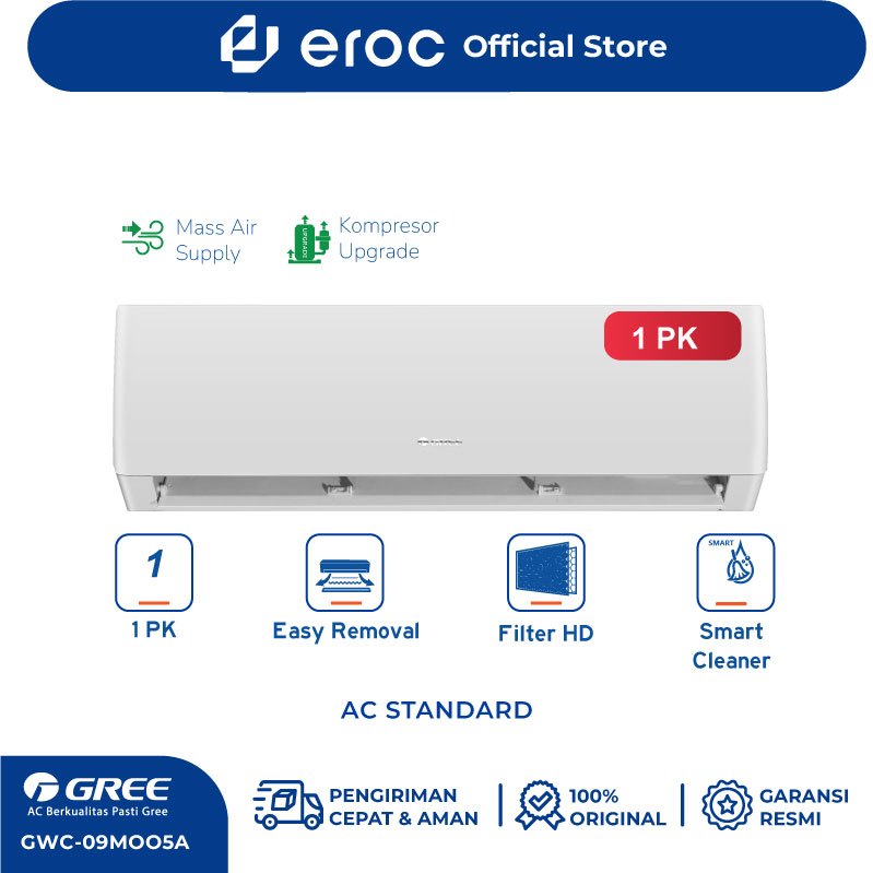 AC GREE 1PK Standard - AC 3/4PK - 1 PK - GWC-09MOO5A/S - MOO5A/S 1PK Standard Series with Fitur smar