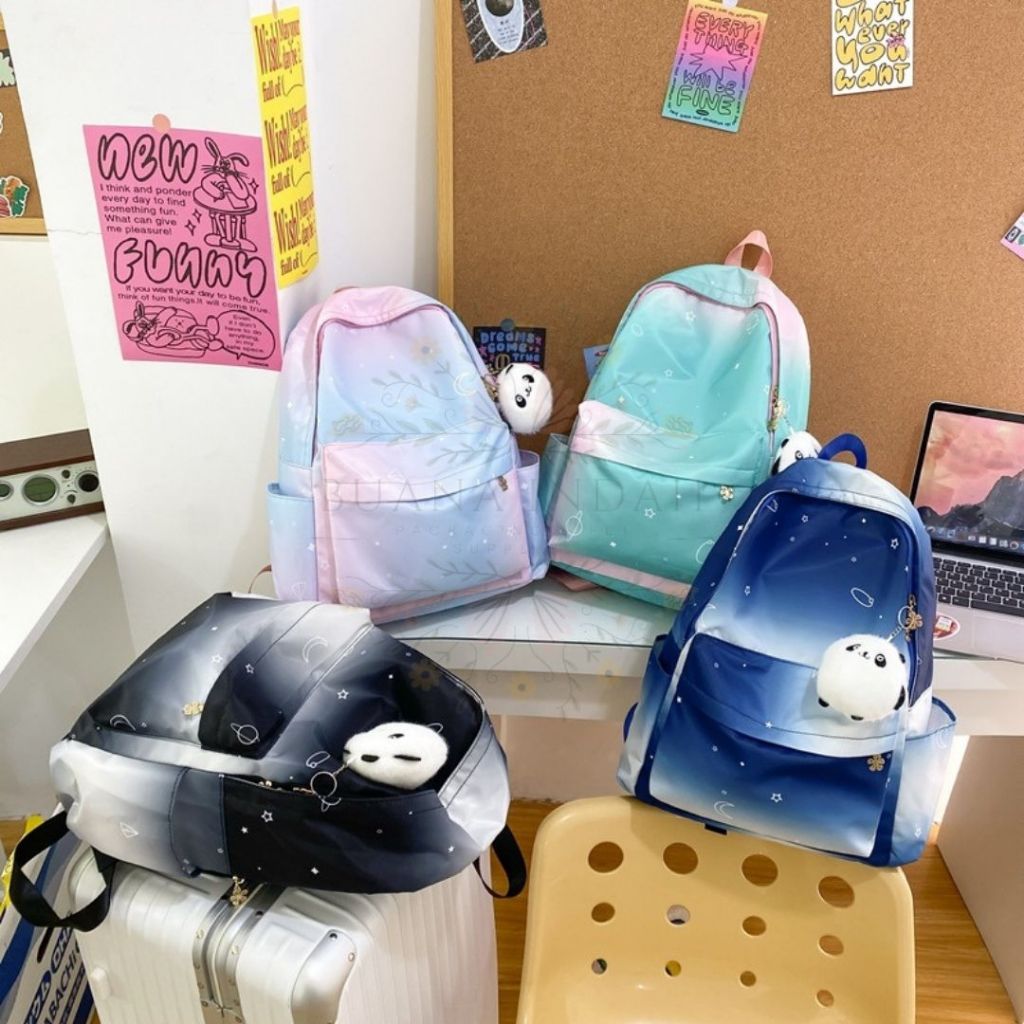 TAS RANSEL MOTIF OMBRE PELANGI TAS SEKOLAH ANTI AIR MUAT LAPTOP TAS BAGPAG MURAH BISA COD