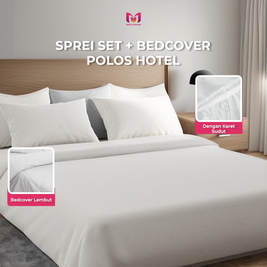 Sprei dan Bedcover Set Hotel Putih Katun Polos Premium/ Sprei Hotel / Sprei polos / Sprei single / S