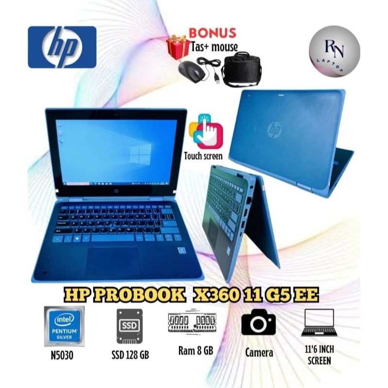 LAPTOP HP PROBOOK X360 11 G5 EE PROCESSOR PENTIUM N5030 RAM 8GB SSD 128GB LAYAR 11'6INCH TOUCH SCREE