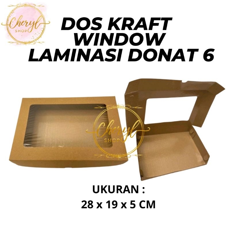 

(10 PCS) DOS / DUS KUE DONAT KRAFT WINDOW LAMINASI ISI 6 UK 28 x 19 x 5 CM / Karton Box Kotak Hampers Kraft Window Laminasi