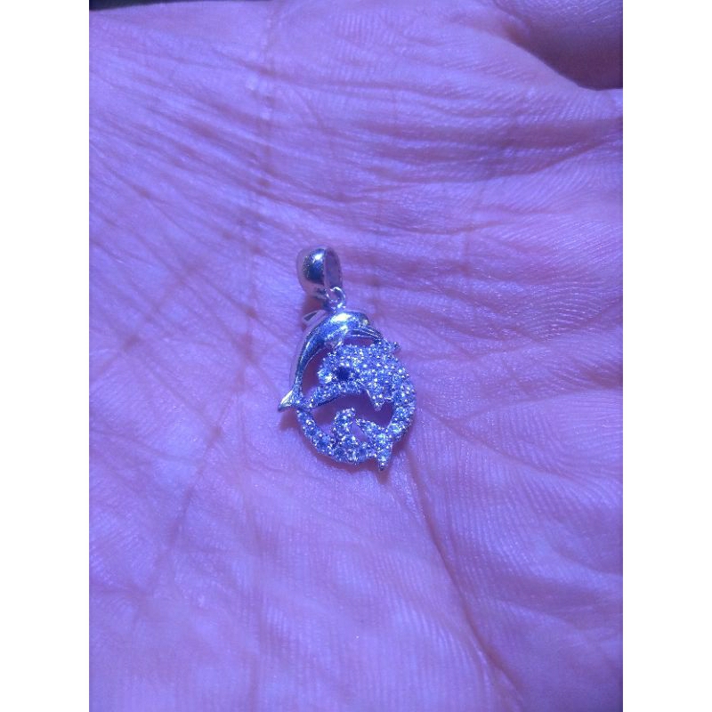 Liontin Dolphine permata emas putih 750