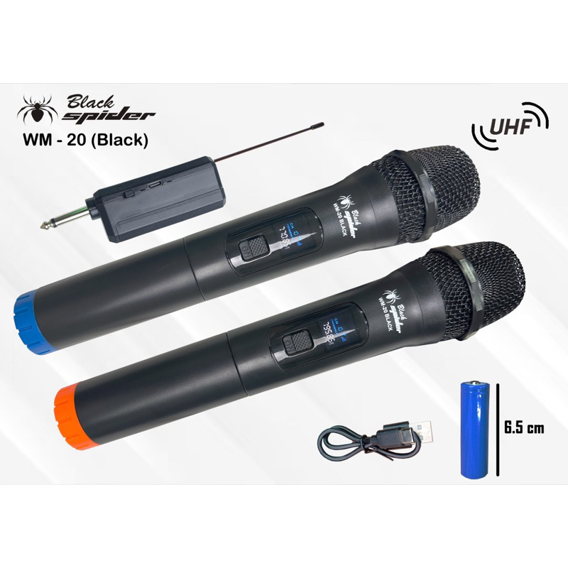 Mic Black Spider Wireless WM20(Black) Mikropon WM 20 Mikrofon (Warna Hitam ) WM 20 BlackSpider micro