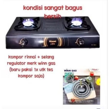 Bekas Kompor Gas Rinnai 2 Tungku + kepala Regulator dan Selang |  Teflon Rinai RI 522 C522C 73cm
