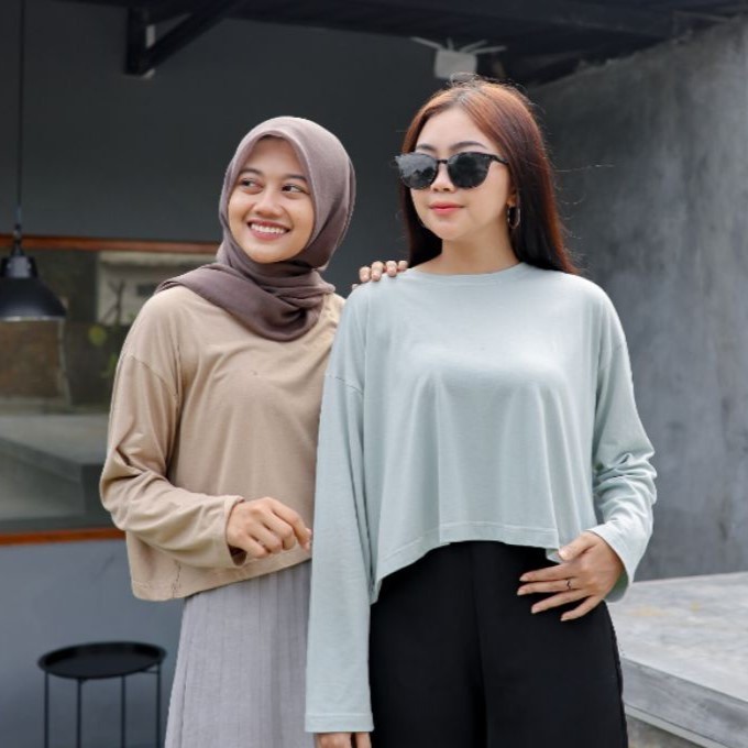 Kaos Crop Top Lengan Panjang Tshirt Croptop