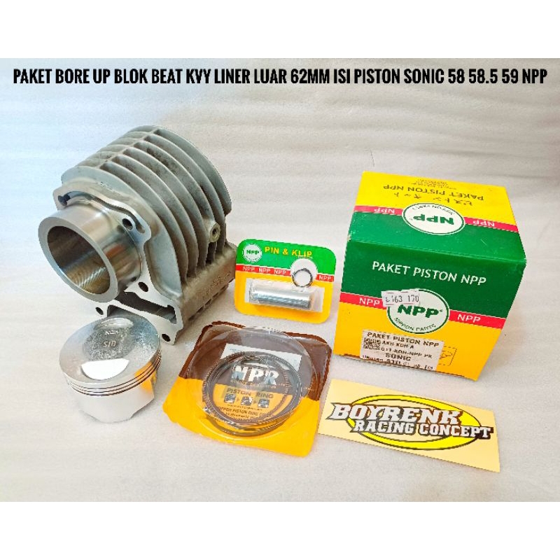PAKET BORE UP BLOK BEAT KARBU KVY LINER LUAR 62MM ISI 58 58.5 59 NPP-BOYRENK