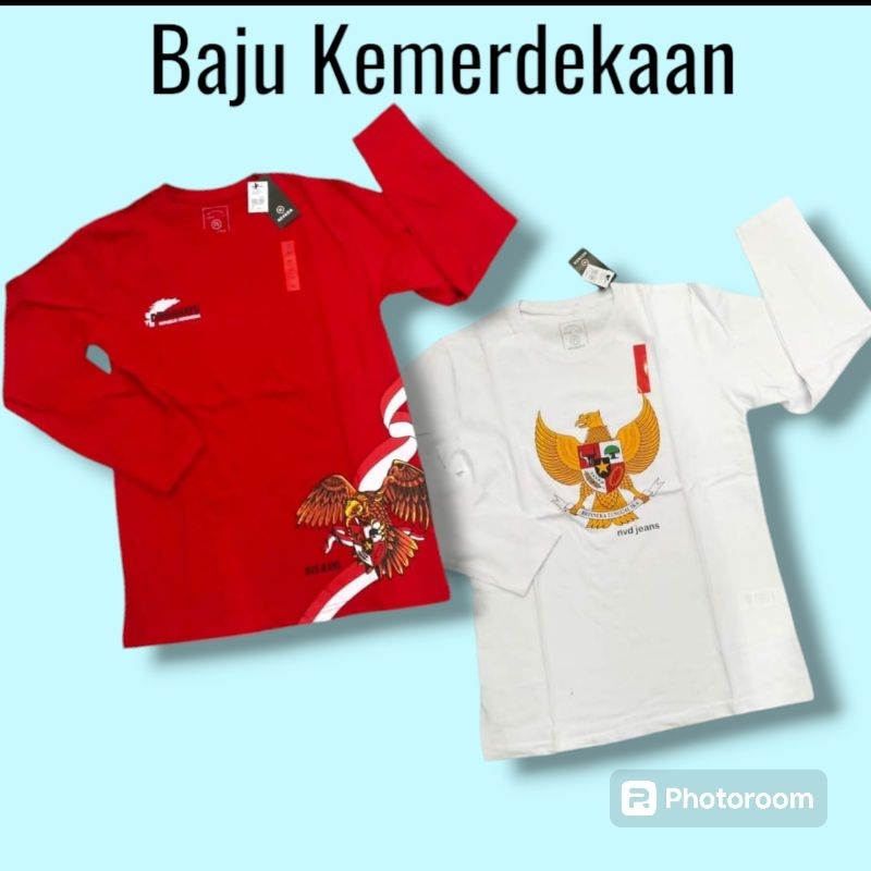 Baju Kemerdekaan Dewasa/Baju Merah Putih/Kaos Merah Putih/Kaos Kemerdekaan Lengan Panjang/Kaos Kemer