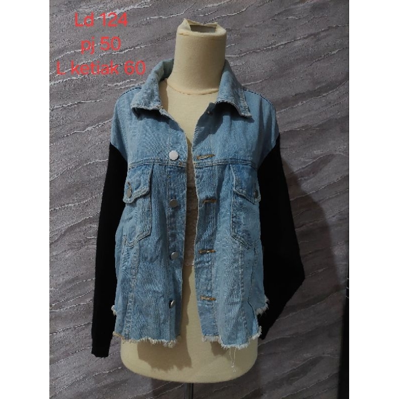 Jaket denim wanita mix rajut model oversize rawis
