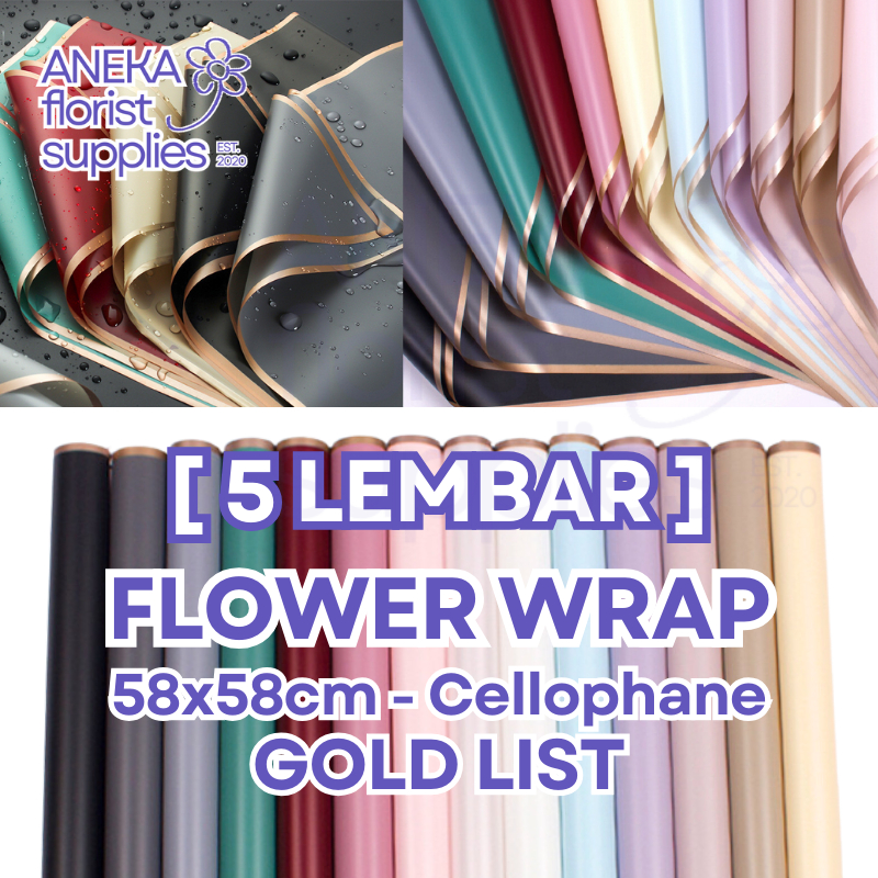 

[ 5 LEMBAR ] Kertas Bunga Gold List Cellophane Flower Wrap List Border Gold Frame Kertas Buket Korea Bunga Flower Buket Bunga Cellophane Florist