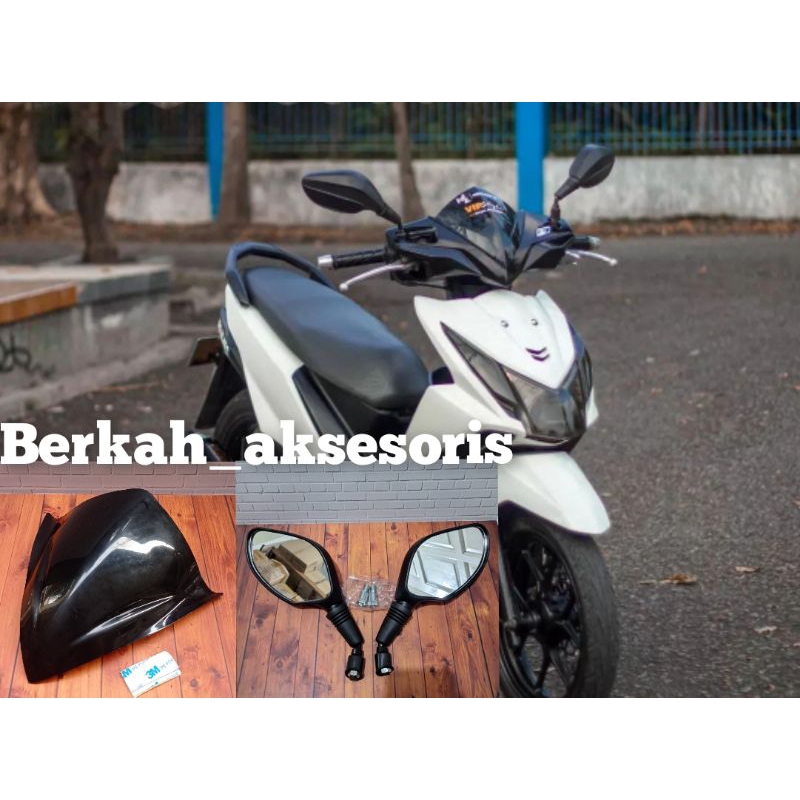 PAKET VISOR BEAT FI INJEKSI PLUS SPION CLICK THAILAND HITAM KILAP PNP HONDA BEAT FI 2013-2015