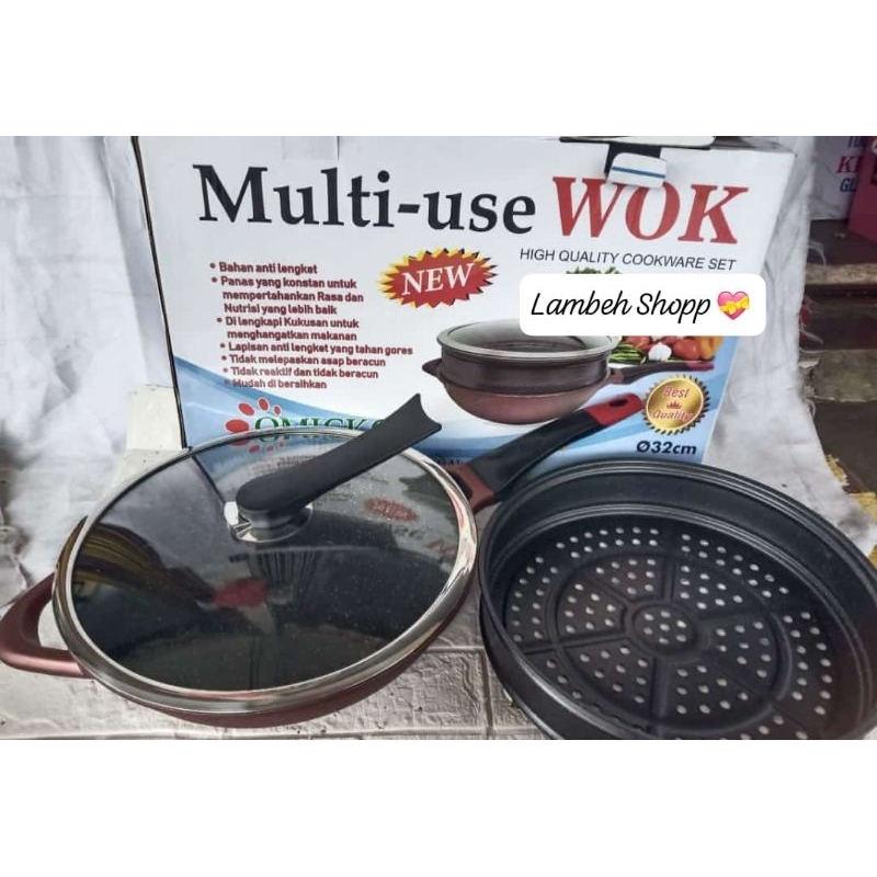 Panci wok + steamer omicko multi use wok non  stick marbel / Wajan KoreaAnti lengket Bahan tebal  
U