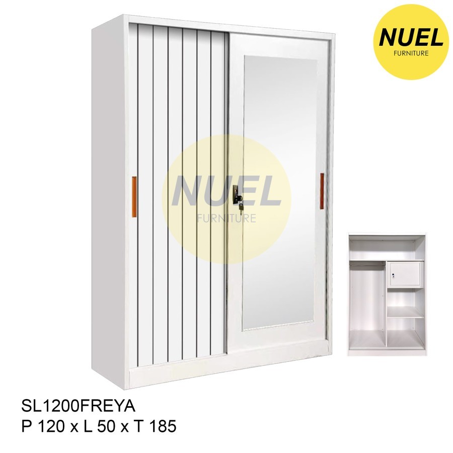 Lemari Baju Pakaian Besi Cermin Pintu Sliding