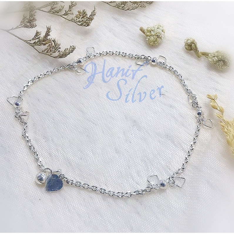 Gelang Kaki Perak Asli Silver  Model Rantai Polos Full Rintik Full Bola Full love- Gelang Kaki Perak