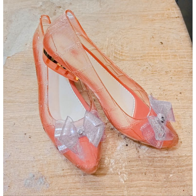 Sepatu jelly Transparan Full jelly Motif Pita merk New Barlun