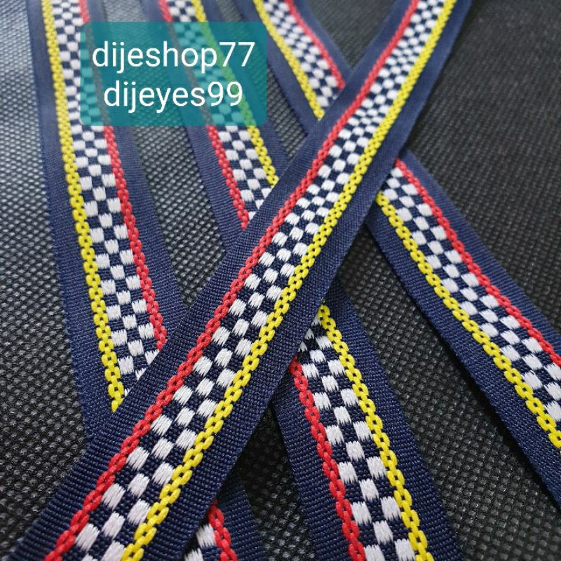 pita catur navy bordir 2cm / pita catur / pita 2 cm / selvedge list catur / pita selvedge jeans deni