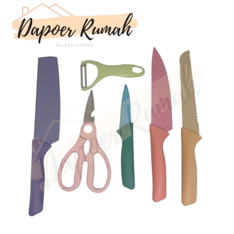 Pisau Set Dapur 6 in 1/Kitchen Knife Set/Pisau Rainbow
