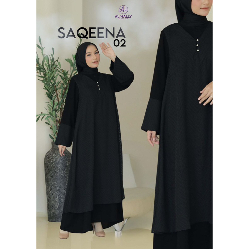 (COD) Gamis Hitam Terbaru AL HALLY SAQEENA 02 HITAM | Best Seller | Bahan Premium | Gamis Polos | Ga