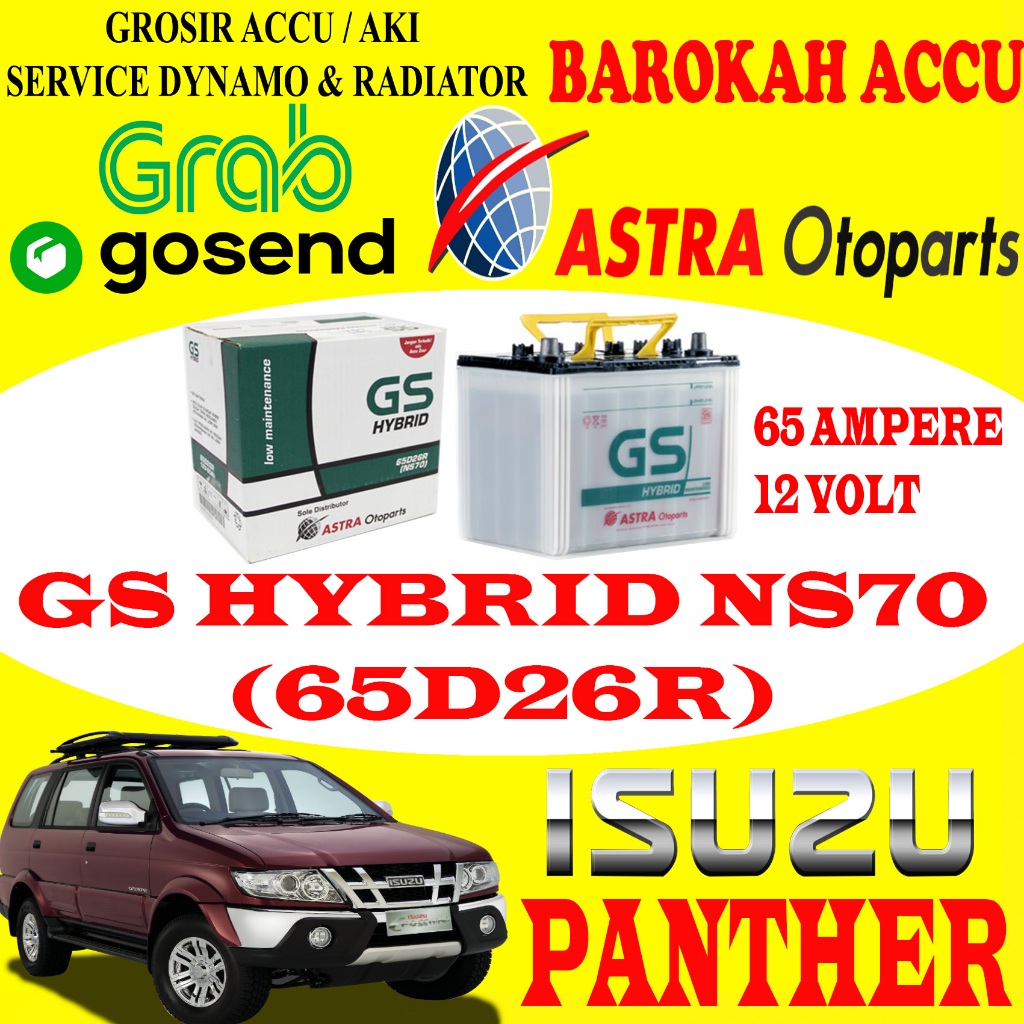 AKI MOBIL ISUZU PANTHER GS HYBRID NS70 / 65D26R , 65 AH ASTRA OTOPARTS
