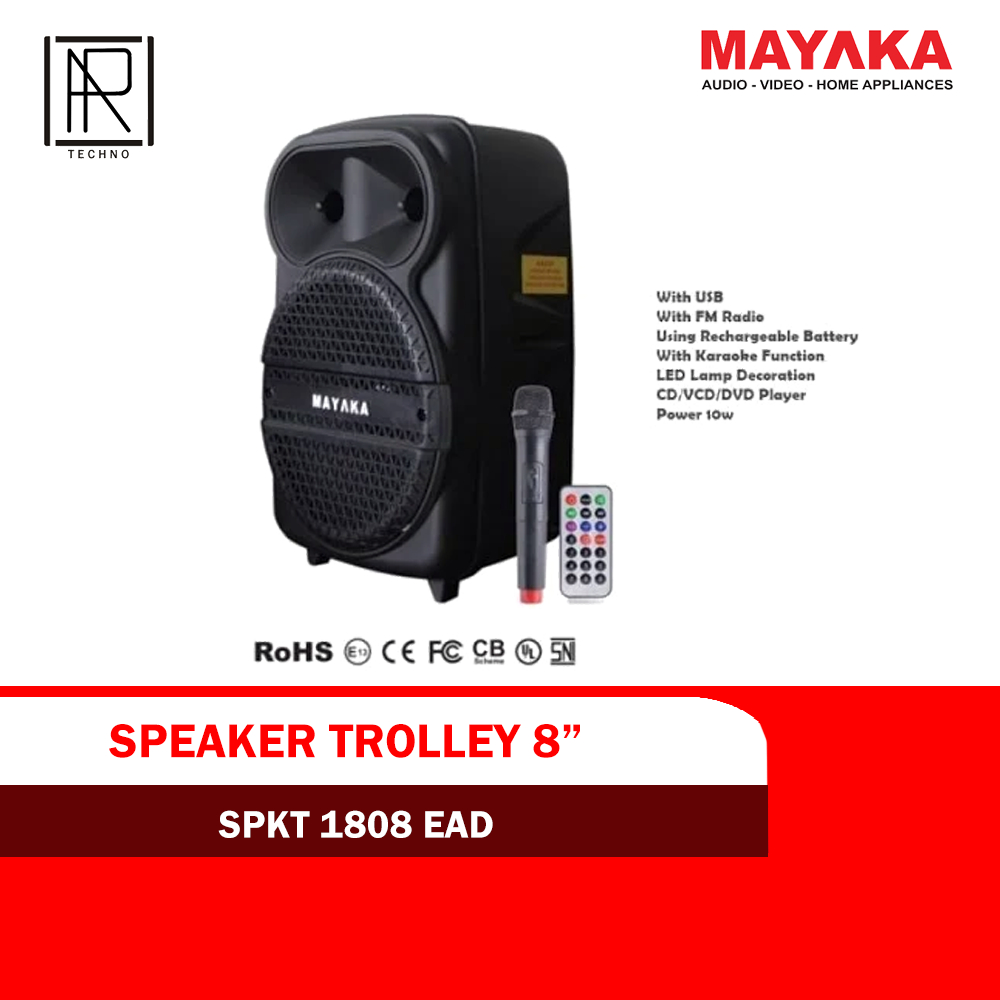 Speaker Portable Trolley 8inch wireless speaker bluetooth mayaka spkt 1808 ead