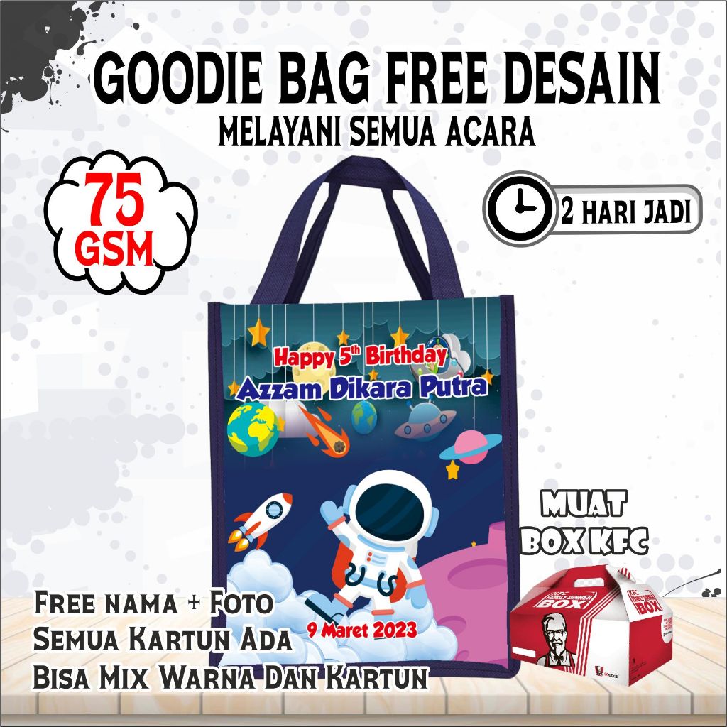 

Tas Ultah /Tas Ulang Tahun /Goodie Bag/souvenir ulang tahun/tas bergamabr astronot