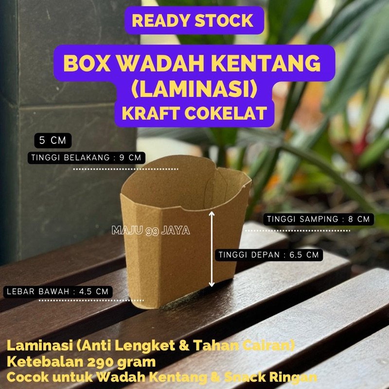 Box Wadah Kentang Laminasi Kraft Cokelat Ketebalan 290 gsm | Tempat Kentang Goreng Snack Wadah Frenc