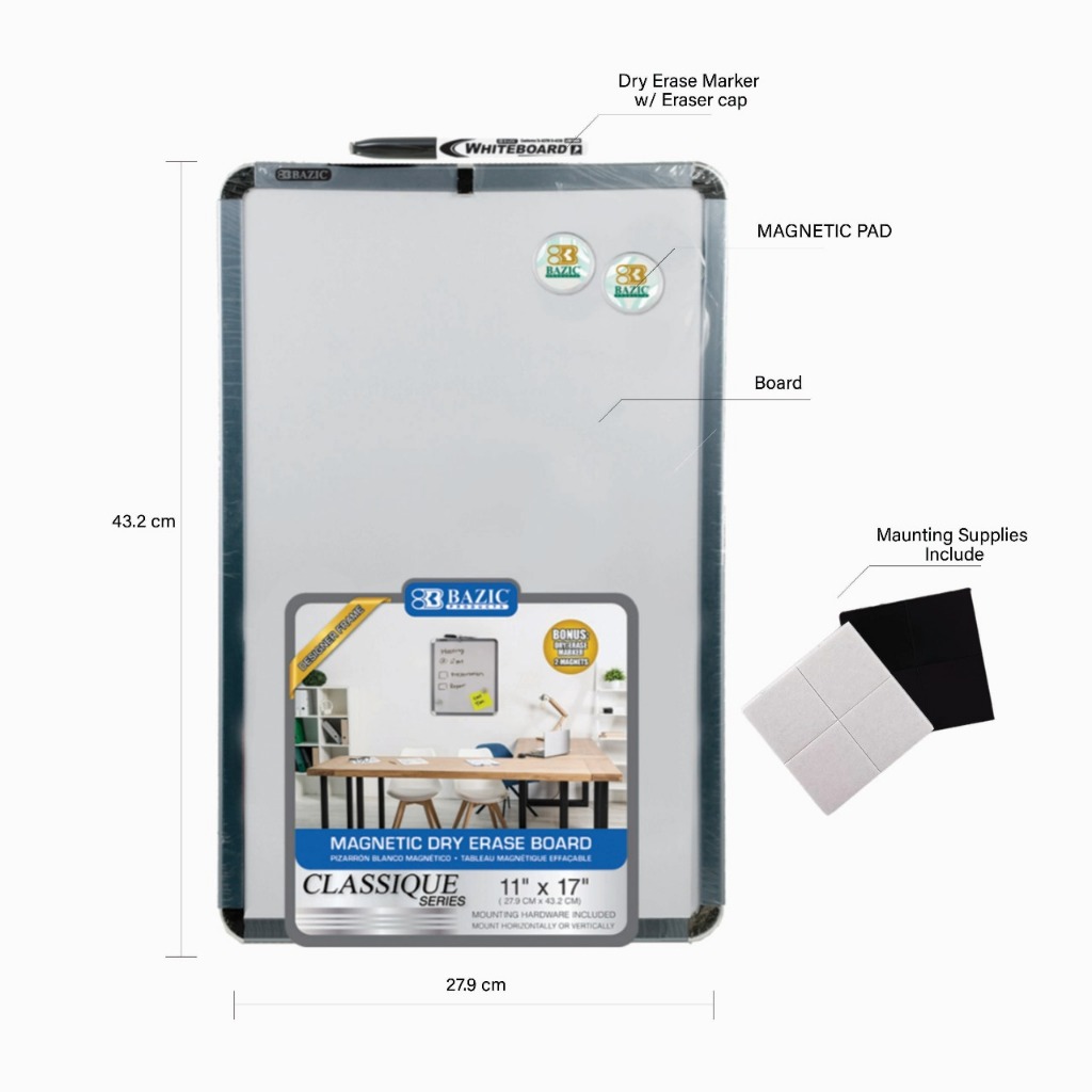 

papan whiteboard bazic 6012 ukuran 28x35.5 cm magnetik sisa export ke usa california bonus penghapus, spidol dan magnet nya 2 bh