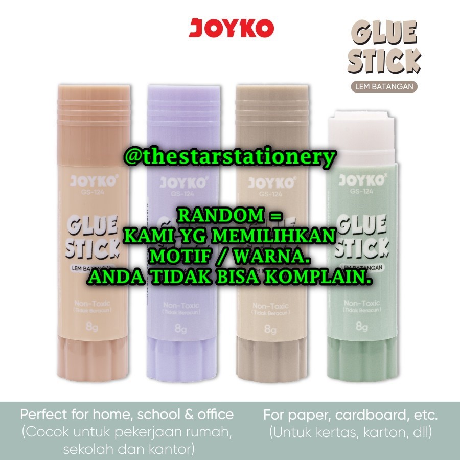 

(1 Biji) GROSIR Glue Stick Joyko GS-124 8 Gram Morandi / Lem Kertas Batang Joyko GS-124 (1 Biji)